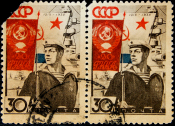 СССР 1938 год . 20- летие Красной Армии и ВМФ . Моряк (сцепка) .