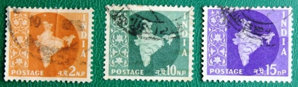 Индия 1957-58 Карта Индии Sc#276, 281, 283 Used