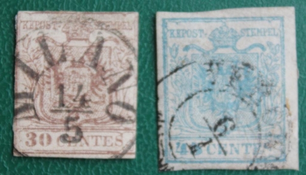 Ломбардия-Венеция 1850 Герб первые марки Sc#5,6 Used