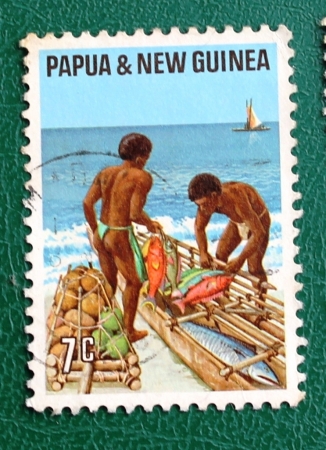 Папуа  Новая Гвинея 1971 Обмен рыбы на кокосы Sc#332 Used