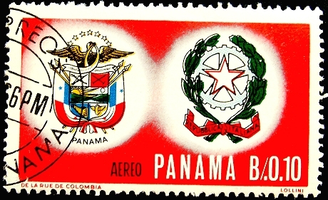 Панама 1966 год . Герб Панамы и Италии .