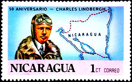    Никарагуа 1977 год . Линдберг и карта Никарагуа . 