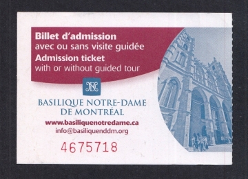 Билет в базилику Нотр Дам де Монреаль.