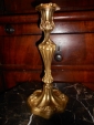 Старинный высокий подсвечник ЛИСТЬЯ АКАНТА золоченая бронза, лепной декор 2-е РОКОКО 19век h-29.5см - вид 1