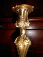 Старинный высокий подсвечник ЛИСТЬЯ АКАНТА золоченая бронза, лепной декор 2-е РОКОКО 19век h-29.5см - вид 6