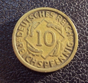 Германия 10 рейхспфенниг 1925 d год.