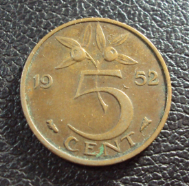 Нидерланды 5 центов 1952 год.
