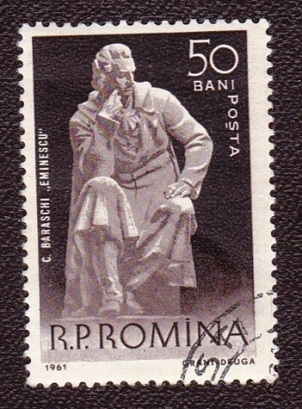 1961 Румыния Памятник М. Эминеску писатели поэты персоналии стандарт марки 1139