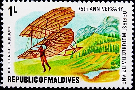 Мальдивы 1978 год . Планер Отто Лилиенталя, в 1890 году .