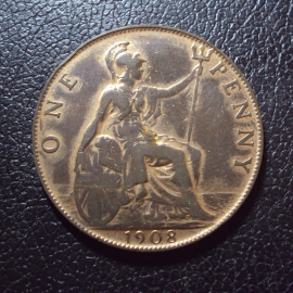 Великобритания 1 пенни 1908 год.