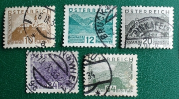 Австрия 1932 Города Достопримечательности Sc#340, 341, 343. 344, 353 Used