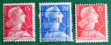 Франция 1955-59 Марианна символ Франции Sc#753, 755. 756 Used