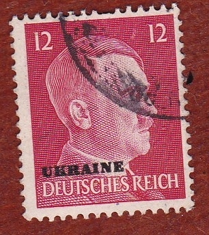 1941 Германия Третий Рейх Гитлер персоналии стандарт марки 1325 надпечатка УКРАИНА