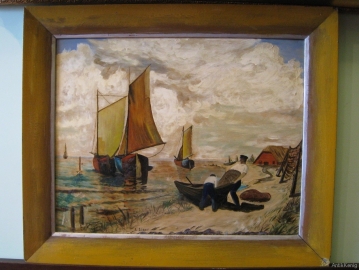 Картина "Морской пейзаж с рыбацкими лодками" L. Eland (Leonardus Joseph) 1884-1952 гг.