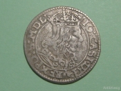 РЕДКАЯ! Монета 6 грошей Польша 1666 АТ Серебро