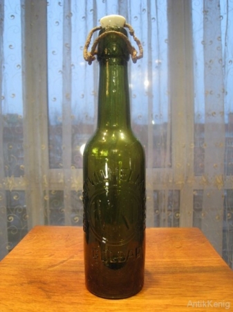 Старое стекло Кёнигсберга Пивная бутылка из зеленого стекла с надписью BRAUEREI WILHELM KRECH GOLDA