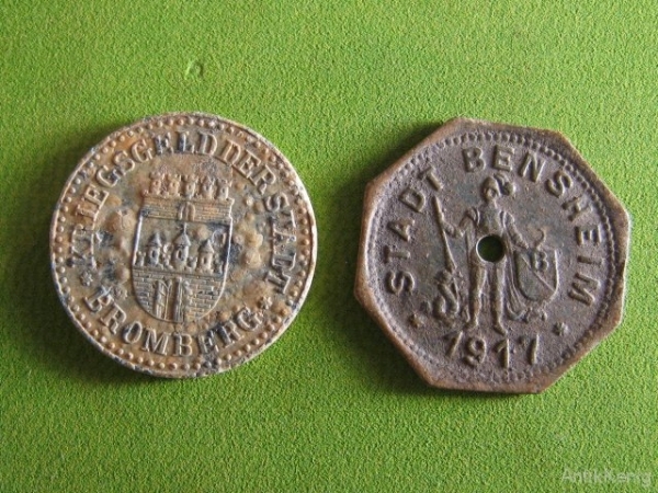 Монетоподобные жетоны Германии krigsgeld Bromberg и Bensheim