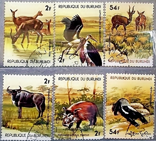 Марки -  Фауна. Бурунди. Дикие животные Африки. 6 шт. 1975 год.