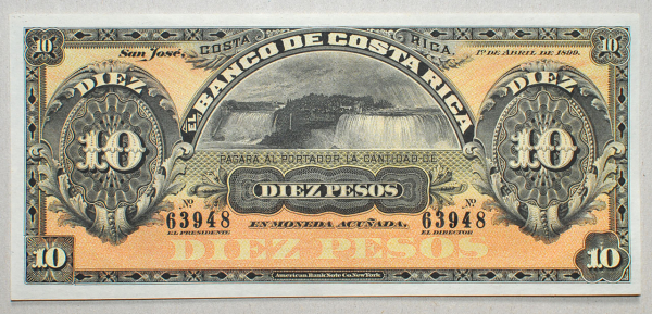 Коста-Рика 10 песо 1899 UNC Водопад