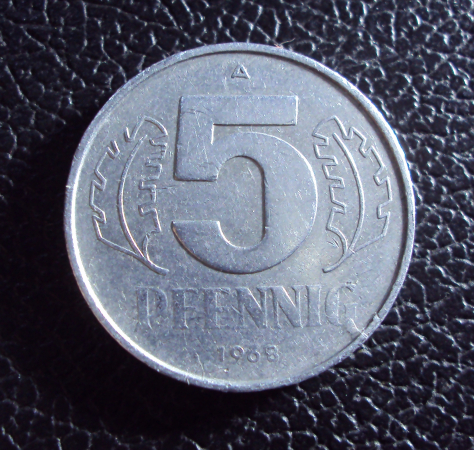 Германия ГДР 5 пфеннигов 1968 год.