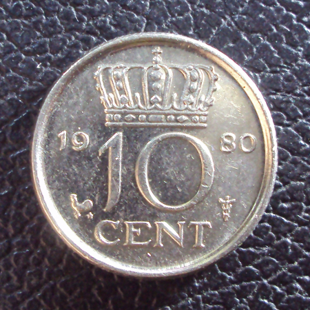 Нидерланды 10 центов 1980 год.
