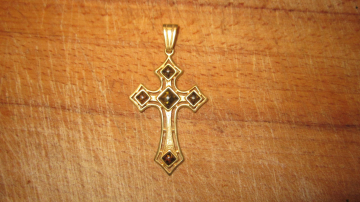 Нательный крест , Серебро 925 проба , позолота , солнечный камень