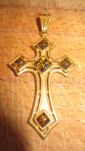 Нательный крест , Серебро 925 проба , позолота , солнечный камень - вид 1