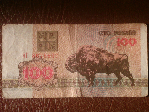 Беларусь (Белоруссия) 100 рублей 1992 год Серия: АГ №8679807  _234_