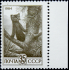 СССР 1984 год . Соболь на стволе кедра . (2)
