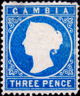 Гамбия 1880 год . Королева Виктория 3 p . Каталог 85 €