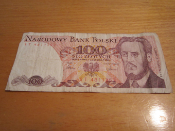 Банкнота 100 злотых 1986 год Польша