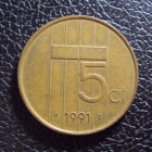 Нидерланды 5 центов 1991 год.