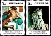 Гренада 1975 год марки из серии 500th Birth Anniversary of Michelangelo