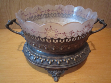Фруктовница,конфетница,сухарница серебрение росписное стекло 19 век