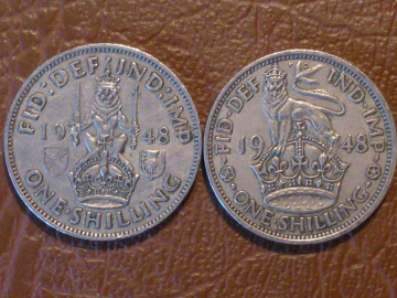 1 шиллинг 1948 года - Великобритания - 2 монеты: Английский и Шотландский герб, Доп.(1)