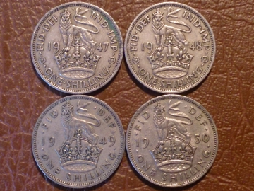 1 шиллинг 1947, 1948, 1949, 1950  годов - Великобритания - 4 монеты: Английский герб, Доп