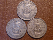 1 шиллинг 1947, 1948, 1949 годов - Великобритания - 3 монеты: Английский герб, Доп