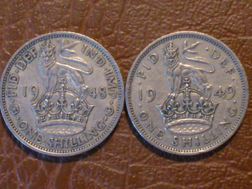 1 шиллинг 1948, 1949 годов - Великобритания - 2 монеты: Английский герб, Доп