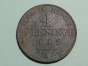 Монета 4 пфеннинга 1862А Пруссия Оригинал  