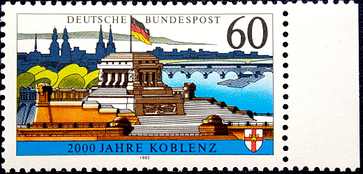 Германия 1992 год . Основание памятника Вильгельму I и силуэт города . Каталог 2,20 €. (1)