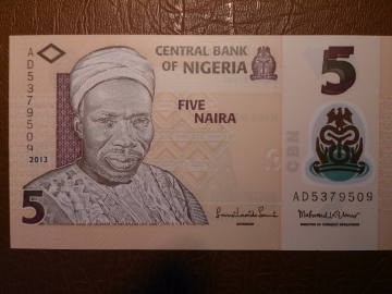 Полимерная Банкнота 5 найра 2013 года - Нигерия - KM# 38 - UNC