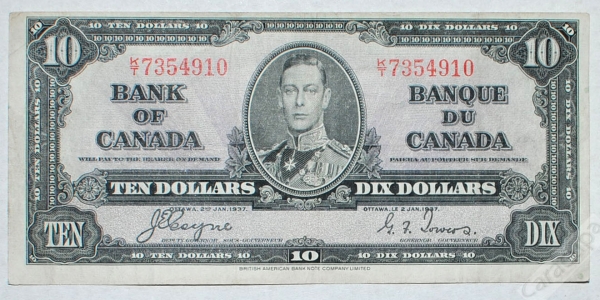 Канада 10 долларов 1937 XF