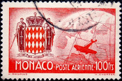 Монако 1942 год . Герб Монако, самолет над земным шаром . Каталог 5 фунтов .