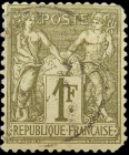 Франция 1876 год . Аллегория , Мир и Торговля . 1 франк . Каталог 11 €. (1)