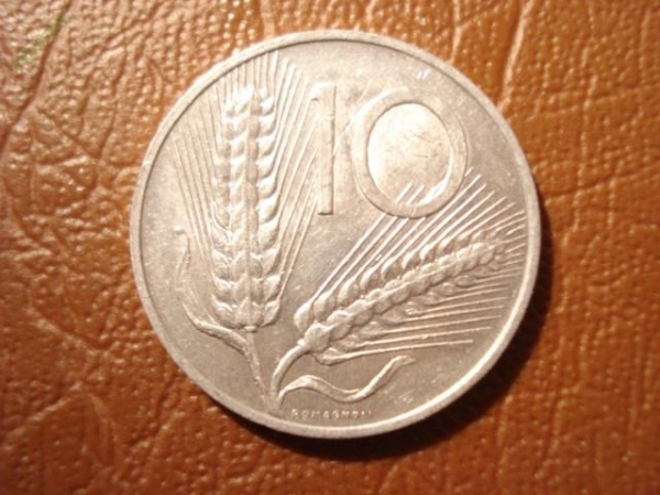 Монета номиналом:10 лир 1955 года (ИТАЛИЯ)