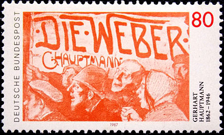 Германия 1987 год . 125 лет со дня рождения Герхарта Гауптмана - немецкого драматурга . Каталог 1,80 €.
