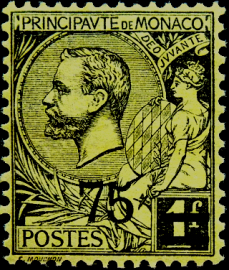Монако 1924 год . Prince Albert I (1848-1922) , надпечатка 75 с .