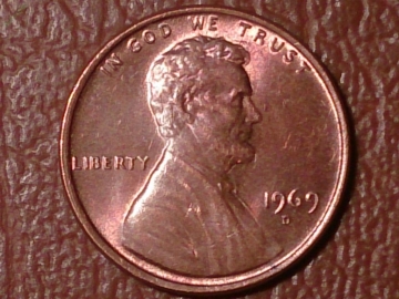 1 цент 1969 год D - монетный двод Денвер,  США   _204_
