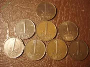 Нидерланды 1 цент, набор: 1951,1955,1965,1967,1969,1970,1976 годов