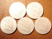 Набор из 5 монет номиналом 10 лир: 1951,1952, 1953,1954,1955 годов (ИТАЛИЯ)